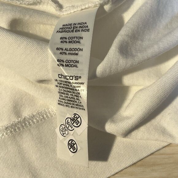 Chicos White Ruffle 3/4 Sleeve Blouse Small NWT Casual Summer Vacation Beach - Picture 6 of 10